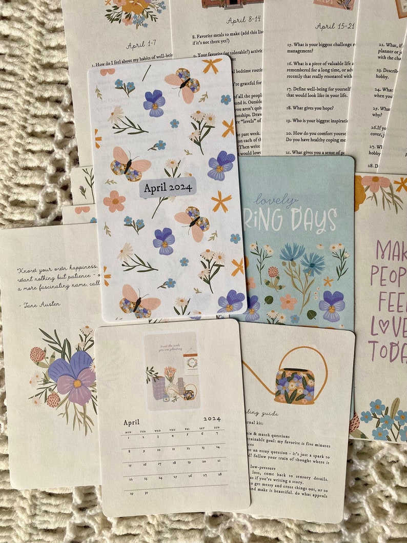 NEW April 2024 Journal Kit, Journal Prompts, Planner Printables, Journal Cards, Journaling Cards, journalinghome image 1