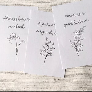Cartões de diário bonitos para impressão, inspiração para registro no diário, cartões de diário em preto e branco