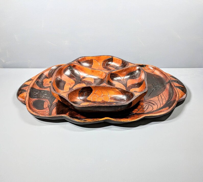 Hand carved Tray & Bowl image 1