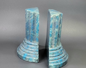 Vintage Italian Blue Alabaster Column Bookends