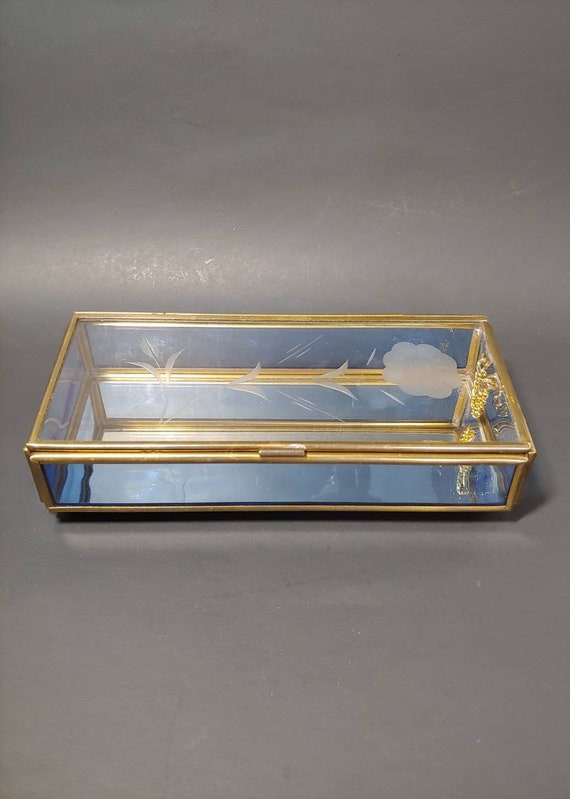 Vintage Etched Glass Jewelry/Trinket Box
