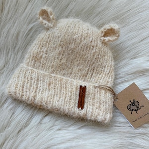 Ręcznie robiona na drutach czapka z alpaki i moheru Teddy Bear