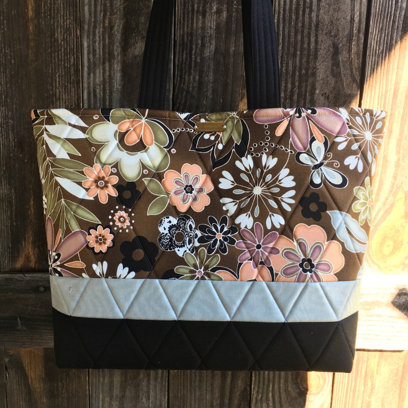 EARTHY Floral Handbag Earthy colored Travel Bag with Inside Pockets Quilted Shoulder Bag Floral Brown Bag Ready To Ship Today!!