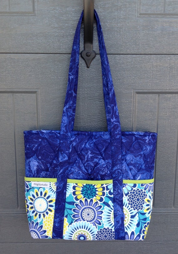 blue floral handbag