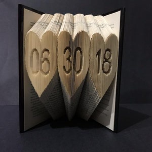 Folded Book Art - 3 Hearts - Date - Anniversary Gift