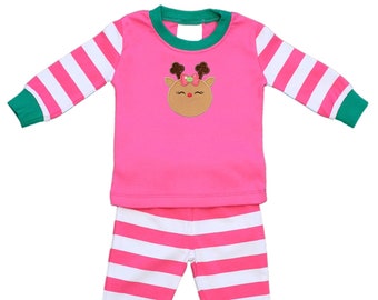 Personalized Reindeer Christmas Pajamas: Pink Holiday Pajamas