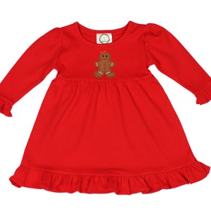 Custom Red Gingerbread Girl dress, Christmas Red baby girl dress, personalized red dress, holiday dress, ruffled red dress