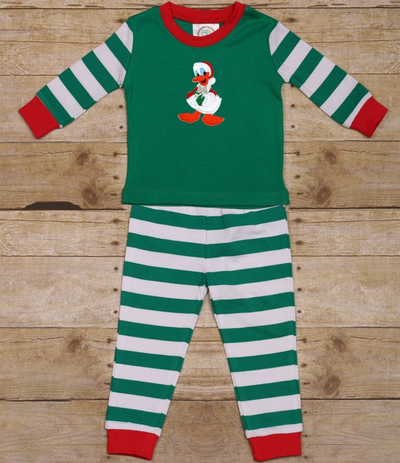 Green Striped Donald Duck Kids Christmas Pajamas Etsy