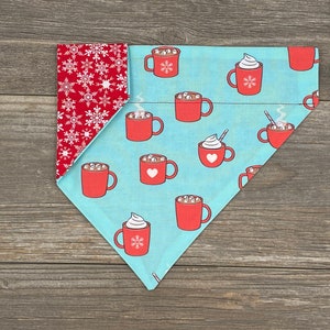 Winter Dog Bandana, Hot Chocolate Bandana, Snowflake Bandana, Over the Collar, Reversible Dog Bandana, Slides on Collar, Christmas Bandana