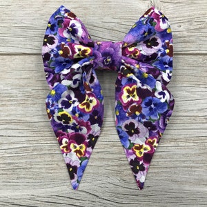 Floral Pansy Girl Dog Collar Bow, Sailor Bow, Purple Pansies, Bow Tie, Spring Collar Bow, Easter Dog Bow, Flower Dog Bow, Summer Dog Bow