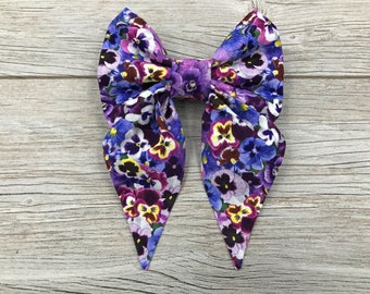 Floral Pansy Girl Dog Collar Bow, Sailor Bow, Purple Pansies, Bow Tie, Spring Collar Bow, Easter Dog Bow, Flower Dog Bow, Summer Dog Bow