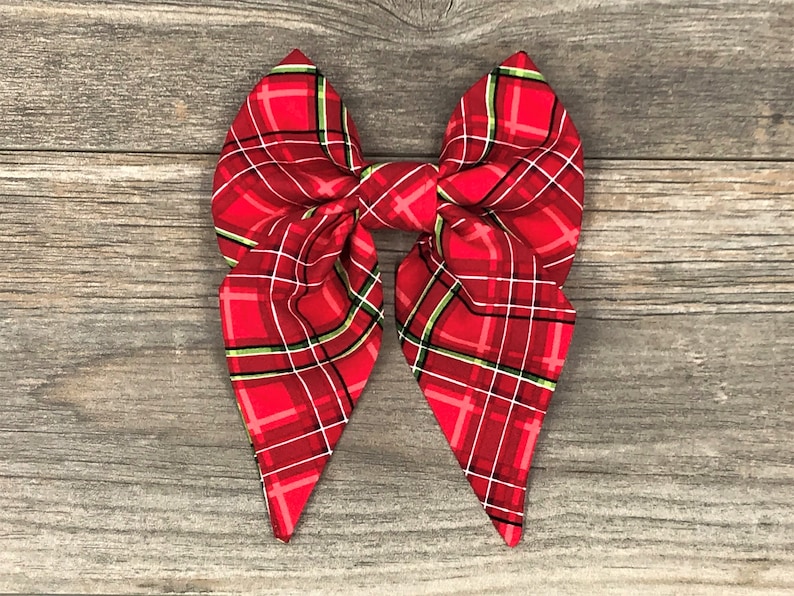 Christmas Dog Collar Bow Red Plaid Collar Bow Sailor Bow Etsy