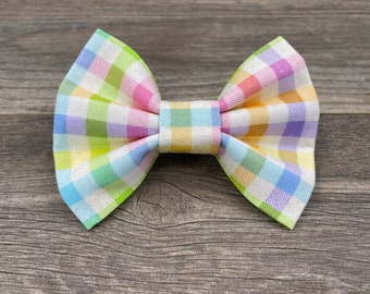 Easter Dog Bow Tie, Pastel Plaid With Sparkles Bow Tie