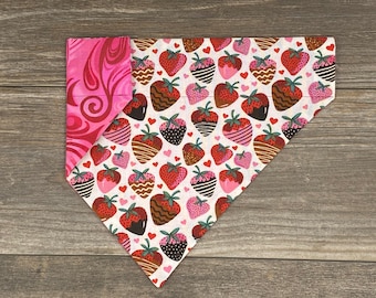 Valentine's Day Dog Bandana, Chocolate Strawberries Reversible Over The Collar Dog Bandana