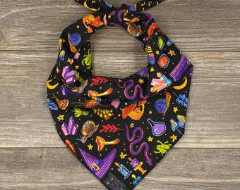 Halloween Tie On Dog Bandana, Witch and Halloween Potions