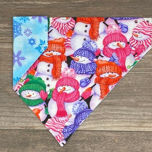 Snowman Dog Bandana, Over The Collar Reversible Dog Bandana, Christmas Bandana, Snowflake Bandana