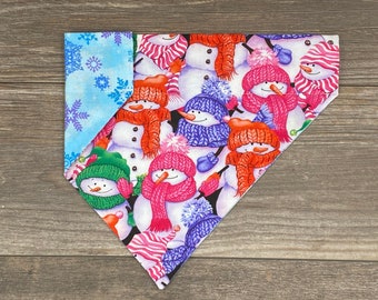 Snowman Dog Bandana, Over The Collar Reversible Dog Bandana, Christmas Bandana, Snowflake Bandana