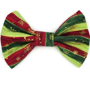 Christmas Dog Bow Tie-Red & Green Stripes With Snowflakes-Dog Neckware-Pet Bows-Christmas