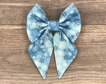 Noeud de collier pour chien d'hiver-Noeud marin-Bleu scintillant flocons de neige-Fille pour chien-Noeud papillon-Noeud papillon pour chien-Noeud de collier pour chien de Noël