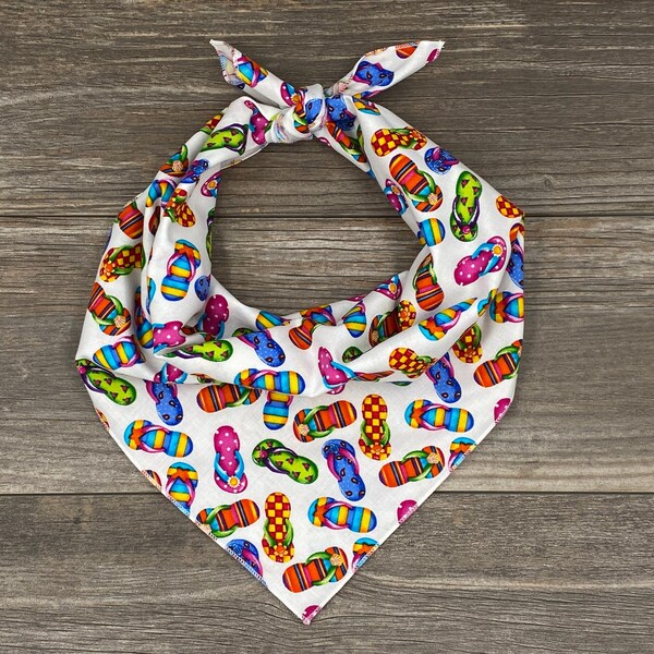 Flip Flop Tie On Dog Bandana, Beach Dog Bandana, Summer Dog Bandana