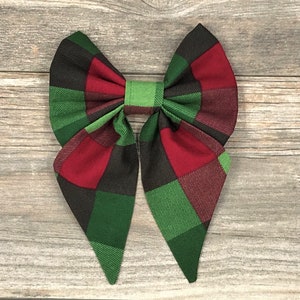 Christmas Dog Collar Bow, Sailor Bow, Red & Green Checked Bow