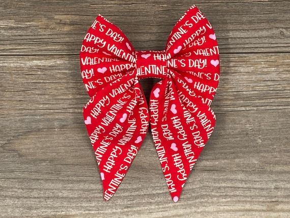 Valentine's Day Dog Collar Bow, Red Happy Valentine's Day Girl Dog Collar  Bow, Valentine's Day Sailor Bow, Girl Dog Bow 