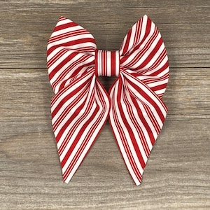 Christmas Dog Collar Bow, Sailor Bow, Candy Cane Girl Dog Bow, Bow Tie, Red & White Striped Holiday Collar Bow