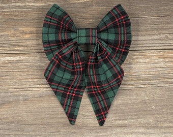 Green and Red Plaid Christmas Dog Collar Bow, Holiday Bow