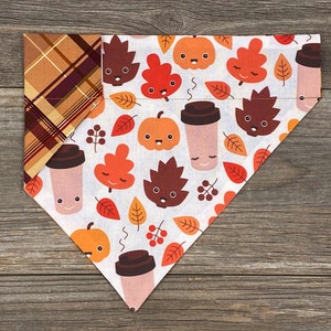 Fall Dog Bandana, Over the Collar, Pumpkin Spice Latte, Fall Plaid, Reversible, Puppy Bandana, Cat Bandana, Halloween, Thanksgiving