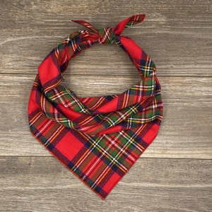 Christmas Plaid Tie On Dog Bandana, Flannel Dog Bandana, Red And Green Plaid Dog Bandana, Fall Dog Bandana, Puppy Bandana