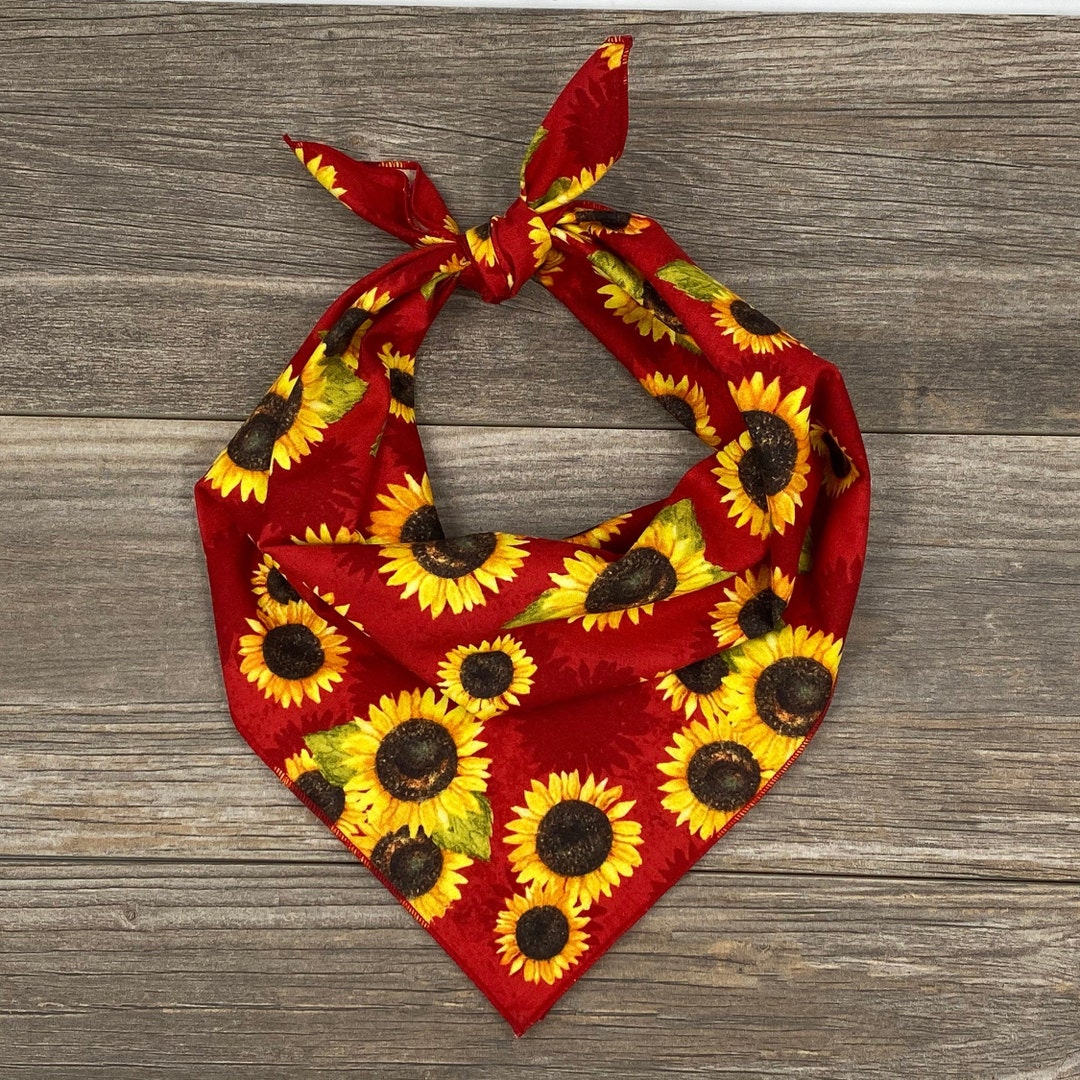 Dog Bandana Sunflower, Tie on Dog Bandana, Fall Dog Bandana, Flower Dog