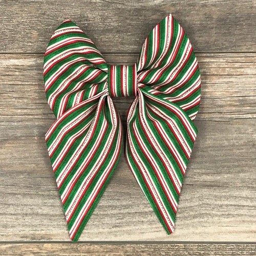 Christmas Dog Collar Bow Sailor Bow Red & Green Striped Etsy