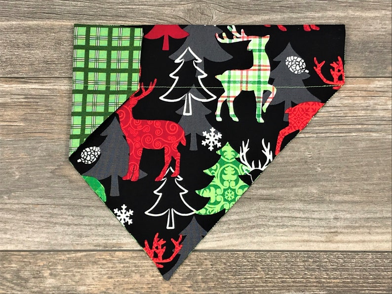 Christmas Dog Bandana Over the Collar Reversible Reindeer Etsy