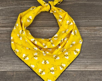 Bee Tie On Dog Bandana, Spring Dog Bandana, Summer Dog Bandana, Yellow Dog Bandana