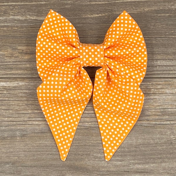 Orange Polka Dot Dog Collar Bow, Summer Dog Bow