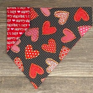 Valentine Dog Bandana, Over The Collar, Reversible, Pink & Red Hearts With Polka Dots