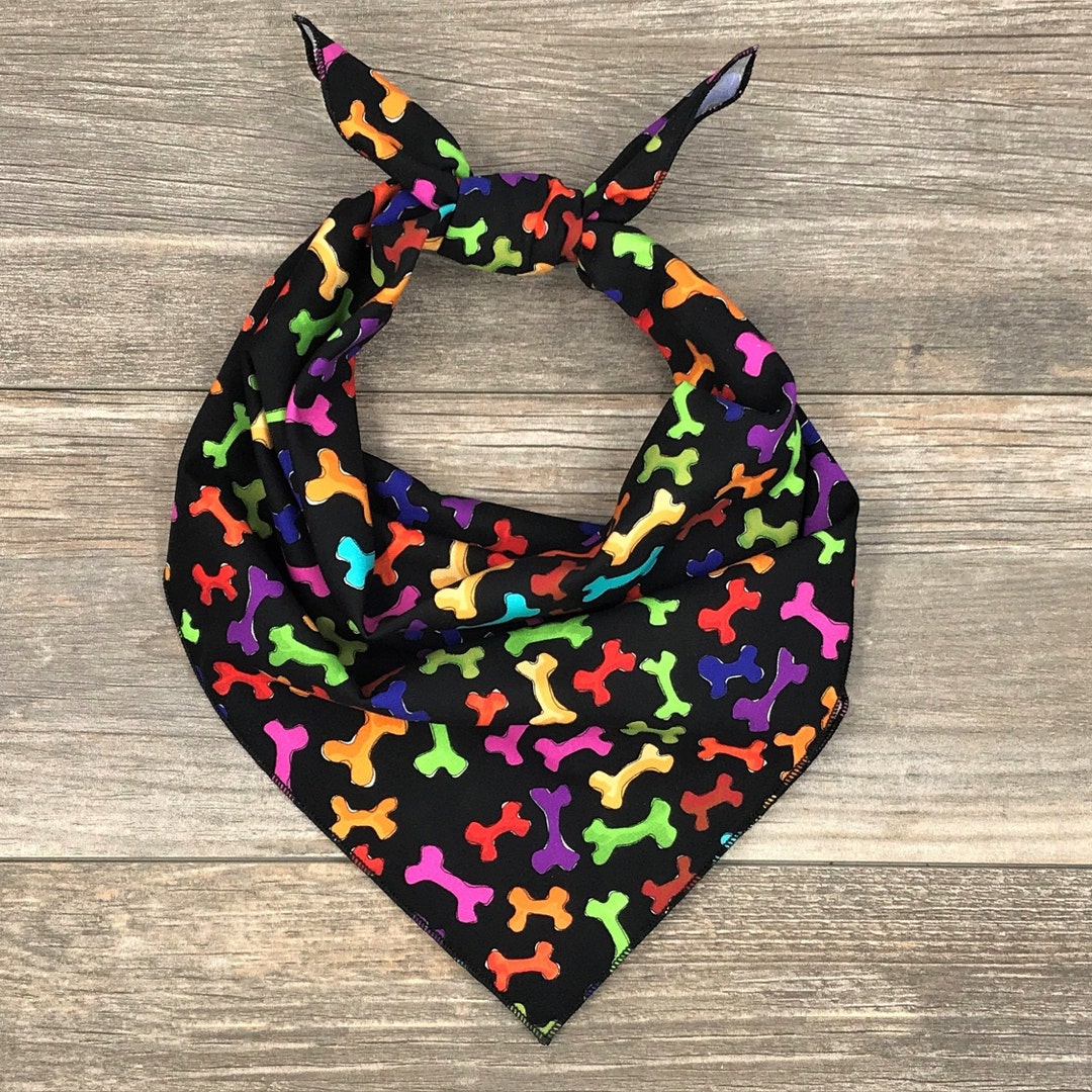 Dog Bone Tie on Dog Bandana, Colorful Bones Dog Bandana, Puppy Bandana ...