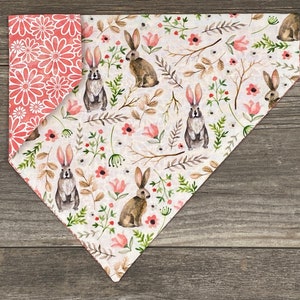 Easter Dog Bandana, Over The Collar, Reversible Bunny Floral Dog Bandana