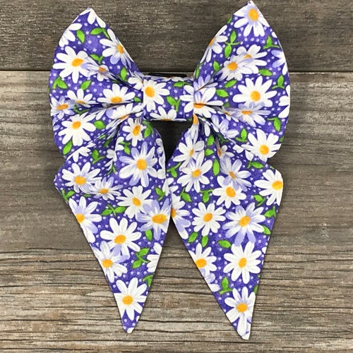 Floral Daisy Girl Dog Collar Bow Sailor Bow White Daisies Etsy