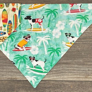 Surfing Pups Dog Bandana, Over the Collar, Summer Dog Bandana, Reversible, Slides on Collar, Puppy Bandana, Cat Bandana