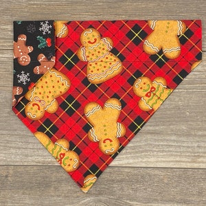 Christmas Dog Bandana, Gingerbread Dog Bandana, Over the Collar, Reversible Dog Bandana, Slides on Collar, Holiday Bandana