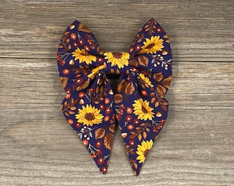 Sunflower Collar Bow, Fall Sunflowers and Leaves Bow