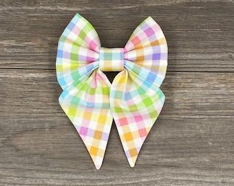 Easter Dog Collar Bow, Pastel Plaid With Sparkles Bow, Spring Bow