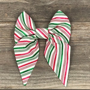 Christmas Dog Collar Bow, Sailor Bow, Red & Green Striped Collar Bow, Girl Dog Bow, Bow Tie, Collar Bow, Holiday Collar Bow, Candy Cane Bow
