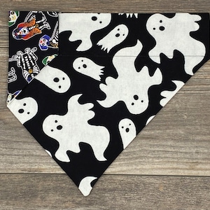 Halloween Dog Bandana, Glow In The Dark Halloween Ghost Bandana, Dog Skeletons Reversible Bandana, Slides on Collar