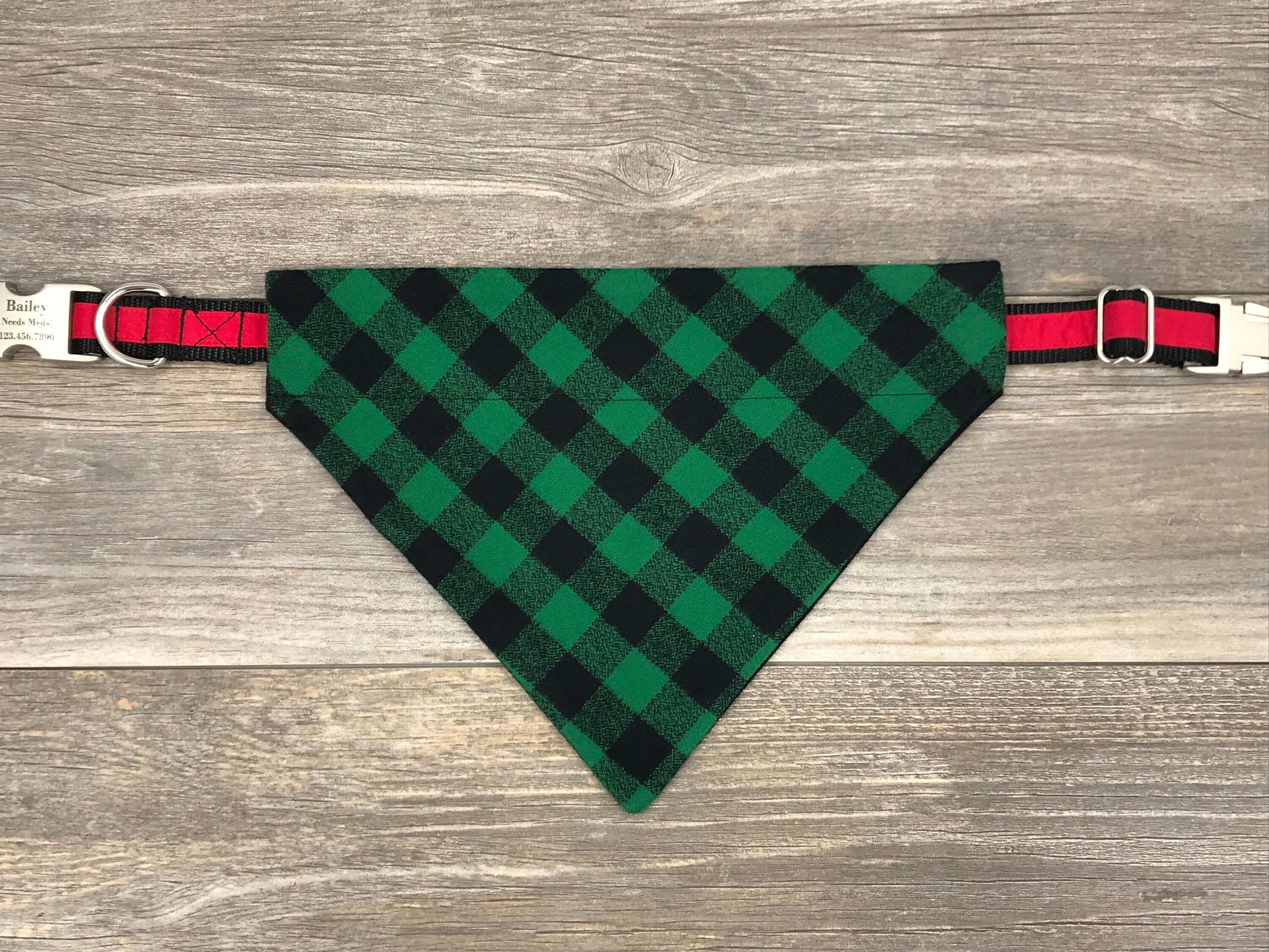 Christmas Plaid Dog Bandana Over the Collar Bandana Green & Etsy