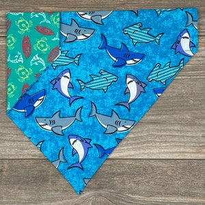 Shark Dog Bandana, Over the Collar, Summer Dog Bandana, Reversible, Slides on Collar, Puppy Bandana, Cat Bandana