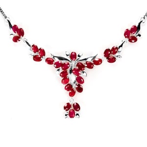 Necklace - Genuine 29 Pcs. AAA Blood Red Oval Ruby Necklace: Natural Stones