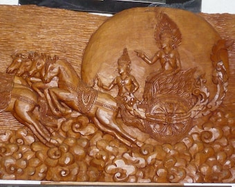 Crafted Teak Ramayana Scene  (Thai handicraft)
