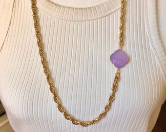 Long Rope Chain Necklace with Peridot, Amethyst or Clear Crystal Gemstones